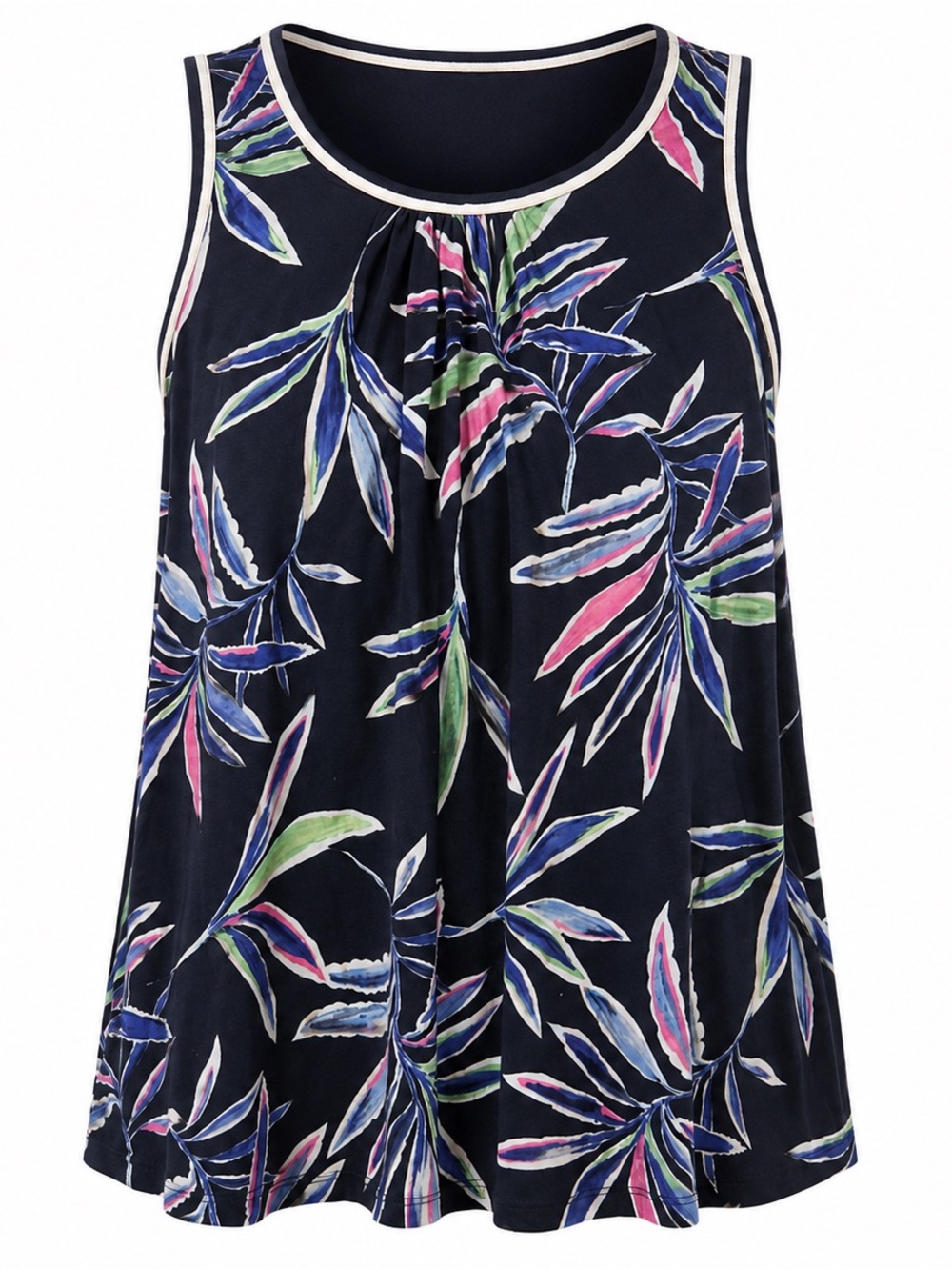 Secret Treasures Navy Tropical Leaf Print Tank Top